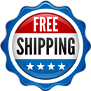 Free shipping label with a red circle and white text on a blue background