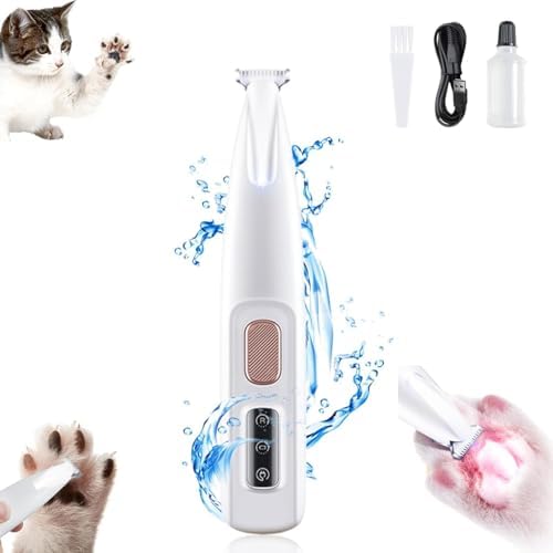 Pet grooming tool with water splashes and a cat in the background