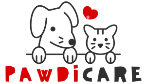 Logo of a dog and cat holding a heart with 'PAWDiCARE' text below.
